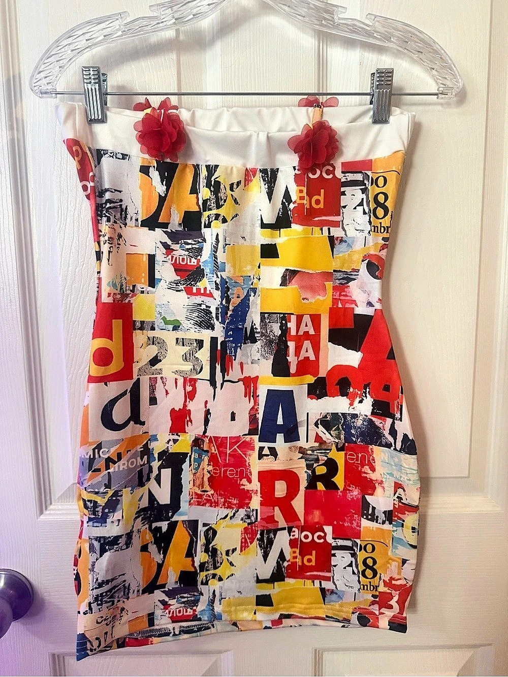 Strapless Abstract Mini Dress in Multicolor Size Small